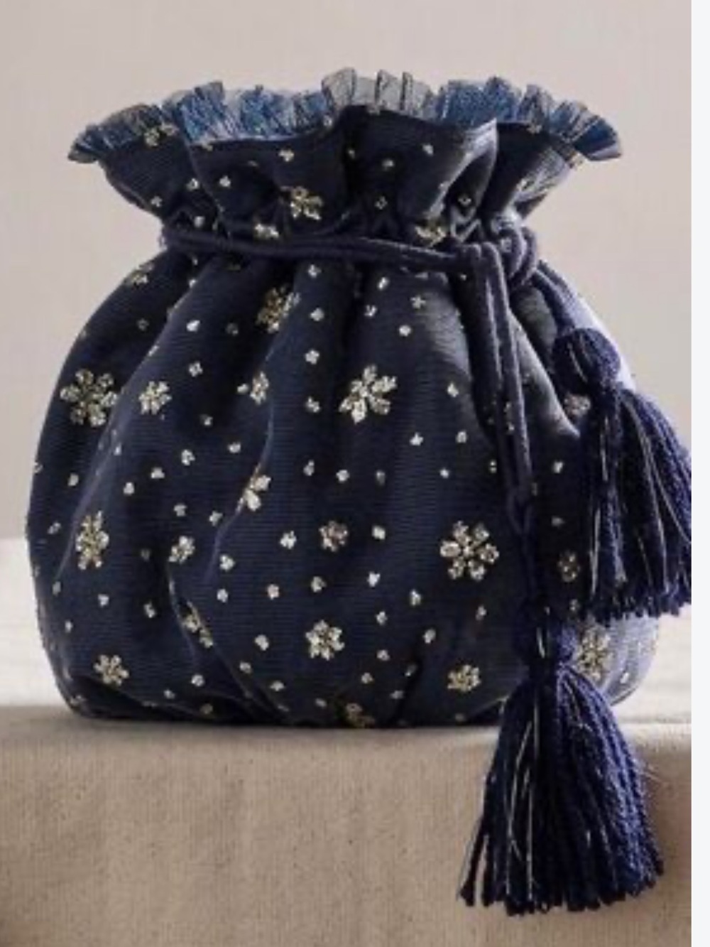Free People womans seasons Navy Beaded Drawstring Pouch with Tassels